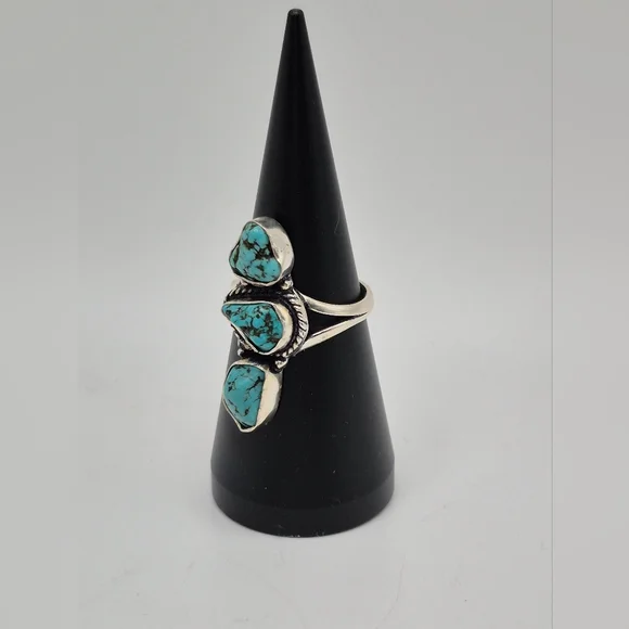 Native American Navajo Turquoise Nuggets Sterling Silvern Ring. Size 9.5 - Picture 2 of 6